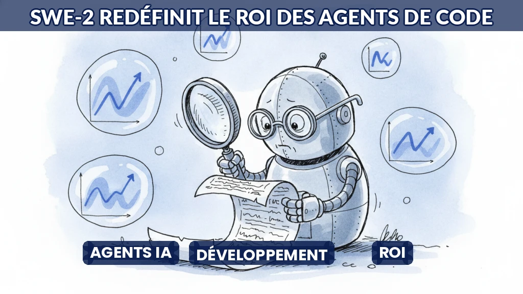 Illustration d'un agent de code analysant des lignes de programmation.