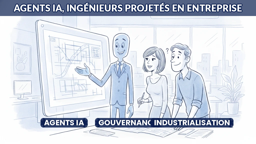 Illustration d'un ingénieur virtuel collaborant avec une équipe humaine.