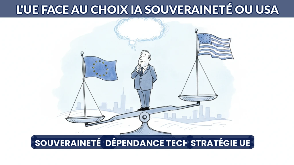 Balance symbolisant le choix entre souveraineté européenne et partenariats américains en IA.