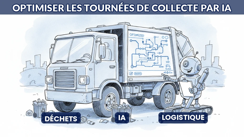 Camion de collecte des déchets avec interface numérique d'optimisation de tournée.