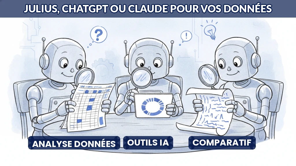 Illustration comparative de trois outils d'analyse de données par IA