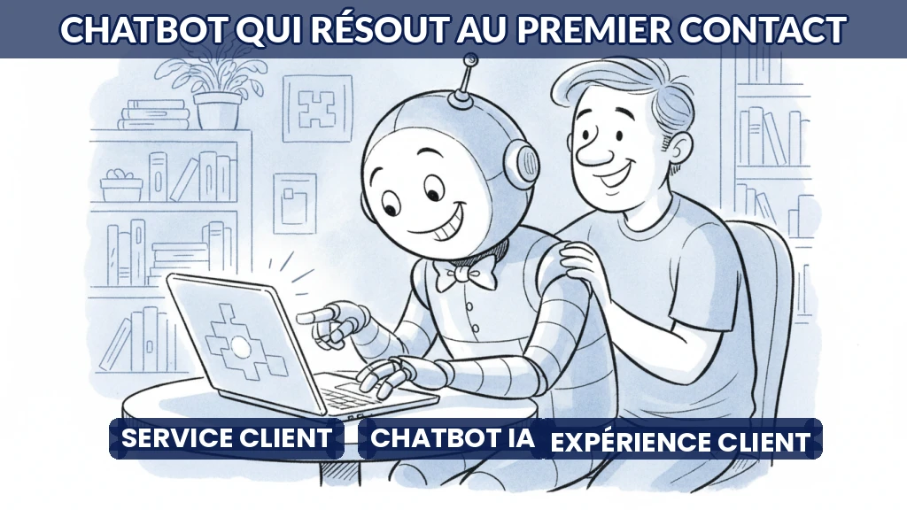 Illustration d'un chatbot aidant un client à résoudre un problème en ligne