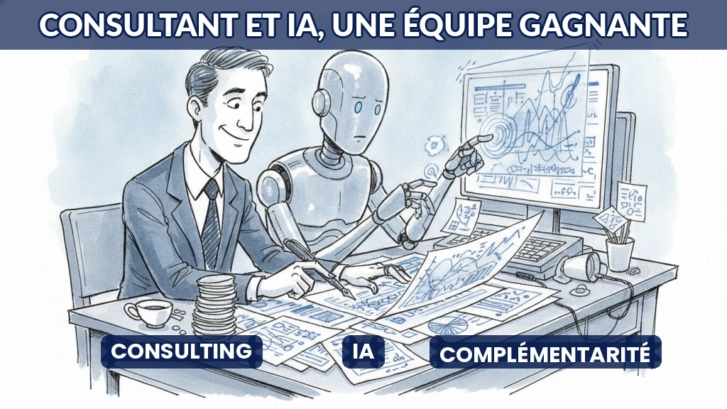 Consultant et intelligence artificielle travaillant ensemble sur un projet