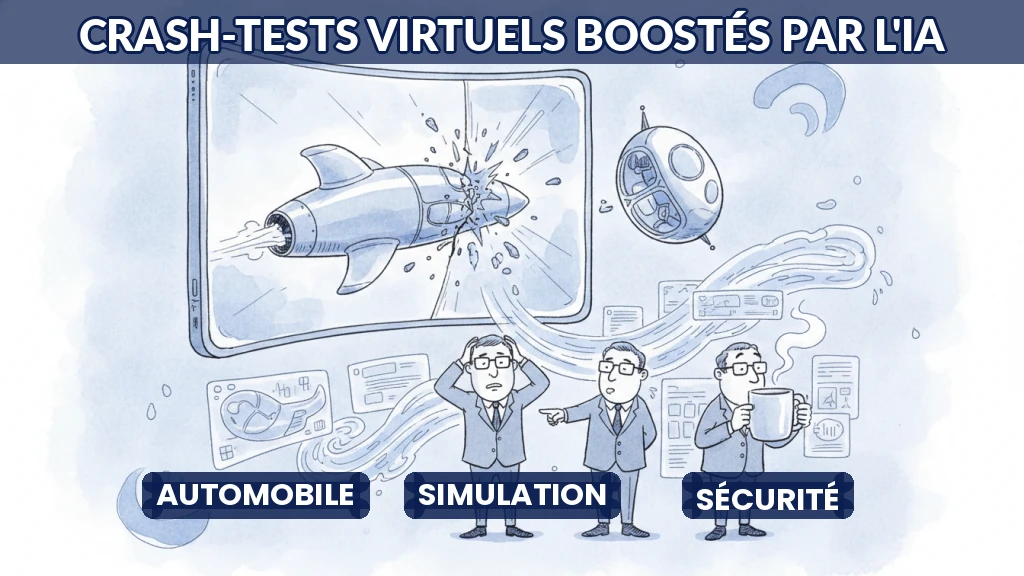 Illustration de crash-tests virtuels simulés par intelligence artificielle.