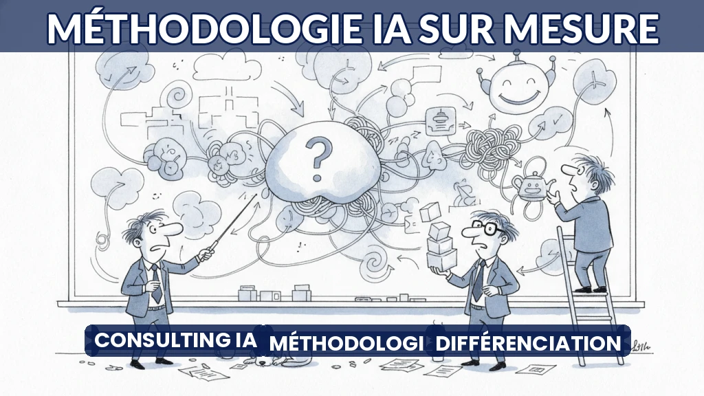 Illustration d'une équipe de consultants construisant une méthodologie IA sur mesure.