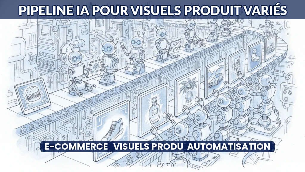 Illustration d'un pipeline automatisé générant des visuels produits variés