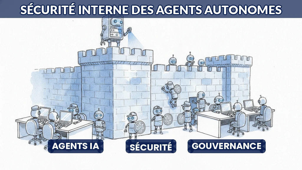 Illustration de sécurité informatique pour agents autonomes en entreprise.