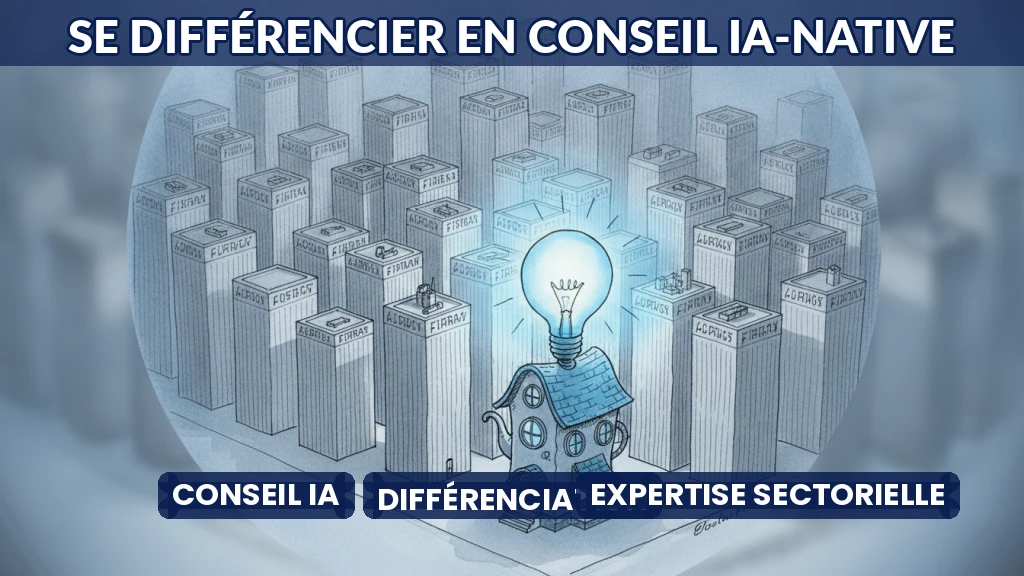 Illustration d'un cabinet de conseil IA se distinguant parmi d'autres.