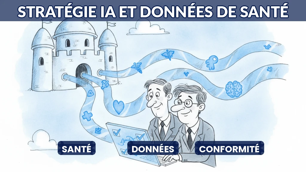 Illustration d'un réseau de données de santé sécurisé avec des flux d'information contrôlés.
