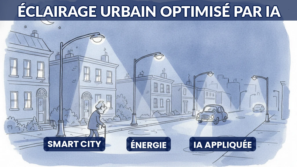 Ville la nuit avec éclairage public intelligent ajusté par IA