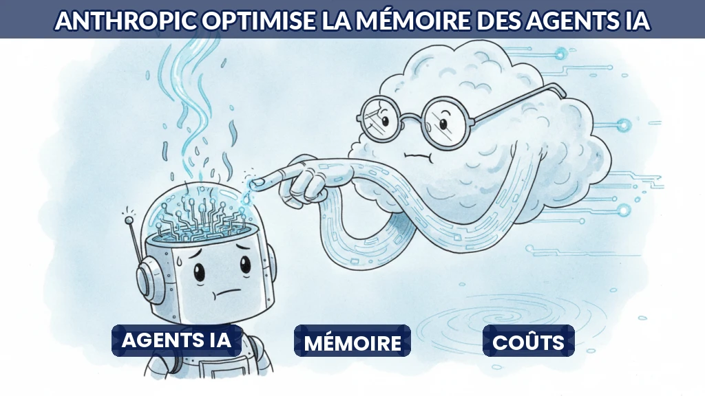 Illustration d'un agent IA avec des circuits mémoriels en arrière-plan.