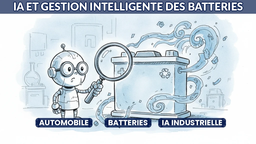 Illustration de batteries connectées analysées par intelligence artificielle.