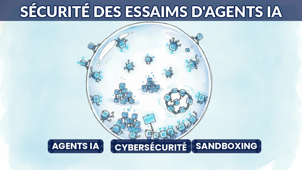 Illustration d'agents IA autonomes évoluant dans un environnement sécurisé en forme de bulle.