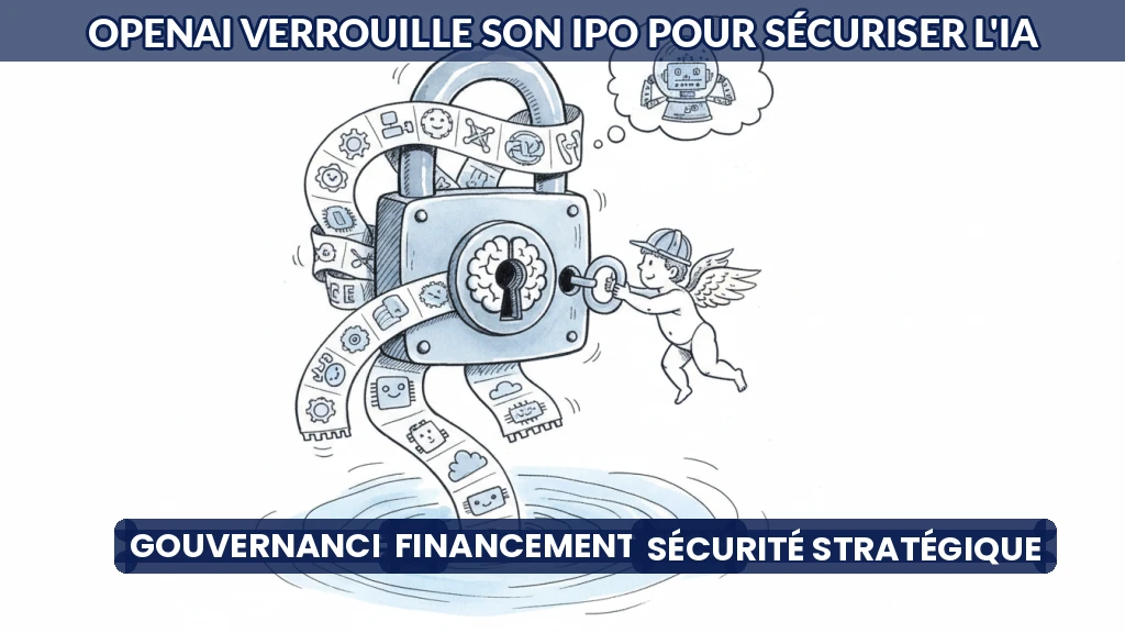 Illustration d'un cadenas verrouillant un graphique boursier, symbolisant la priorité sécurité d'OpenAI.