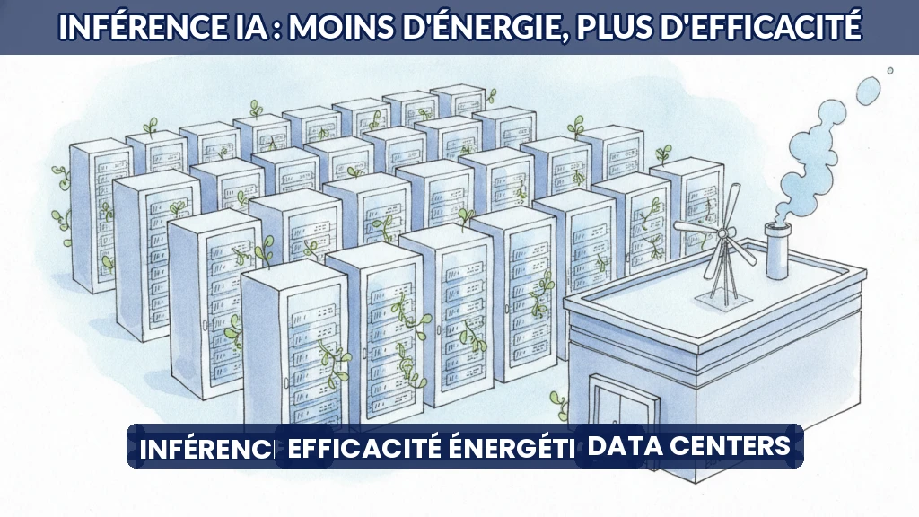 Illustration d'un data center économe en énergie grâce à l'optimisation de l'IA.