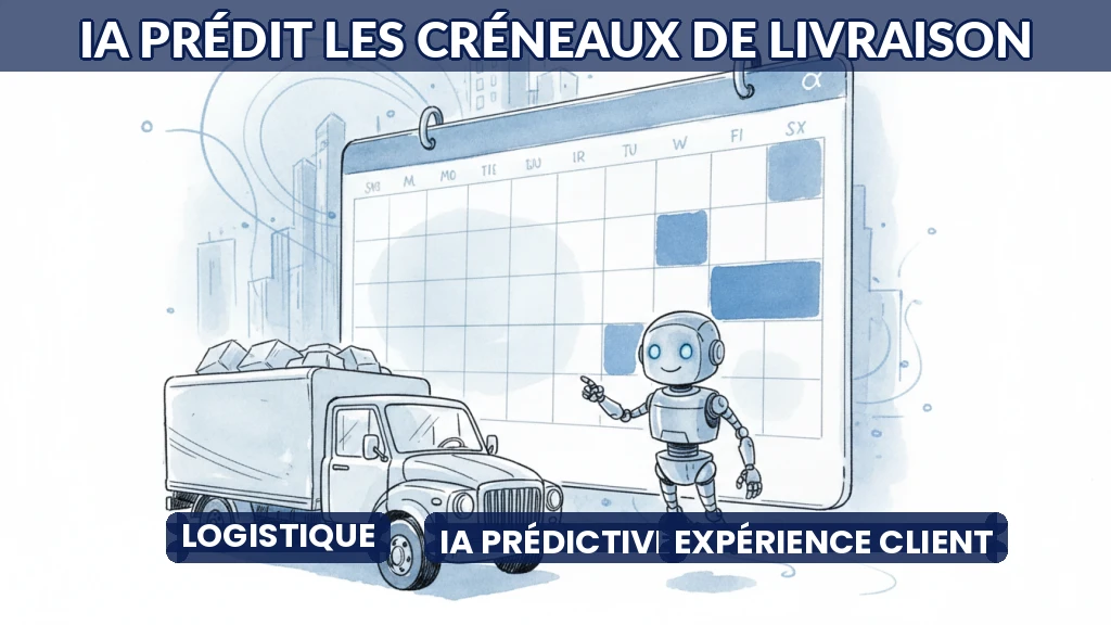 Camion de livraison devant un calendrier intelligent affichant des créneaux horaires optimisés.