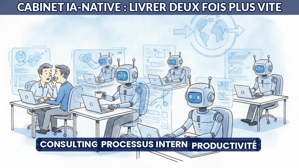 Illustration d'un cabinet de conseil utilisant l'IA pour accélérer ses processus internes.