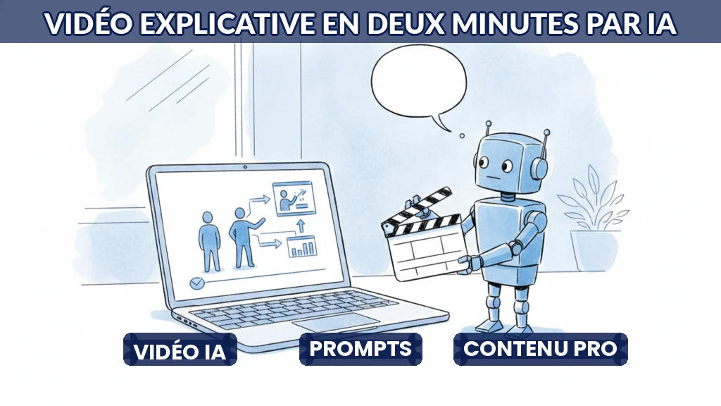 Illustration d'un écran affichant une vidéo explicative générée par intelligence artificielle.