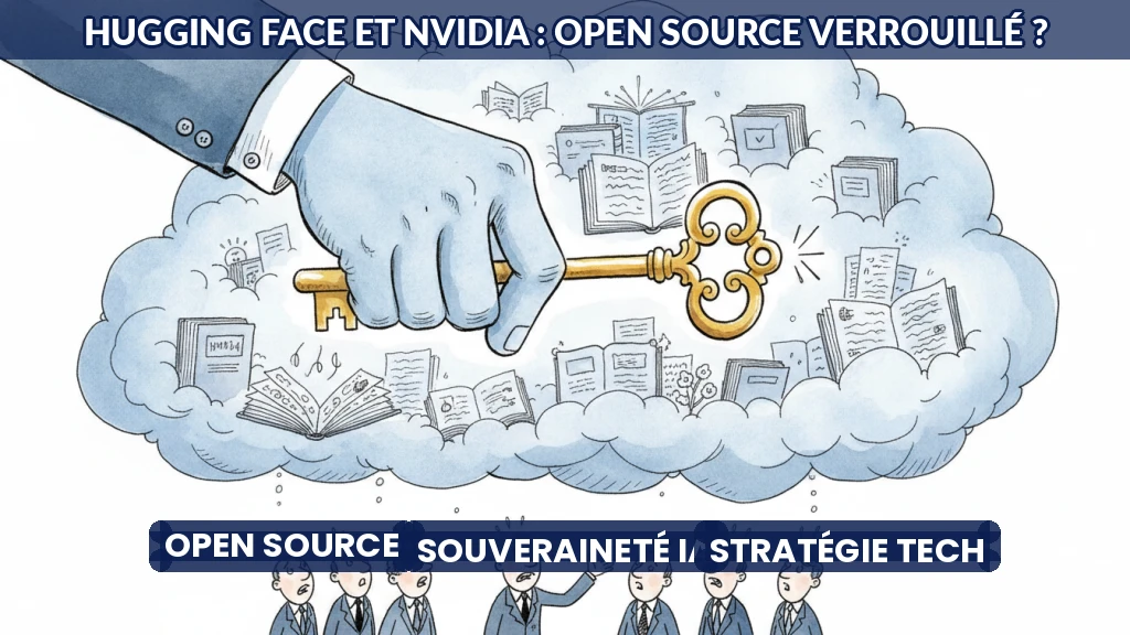 Illustration d'une main tenant une clé verrouillant un nuage de données open source.