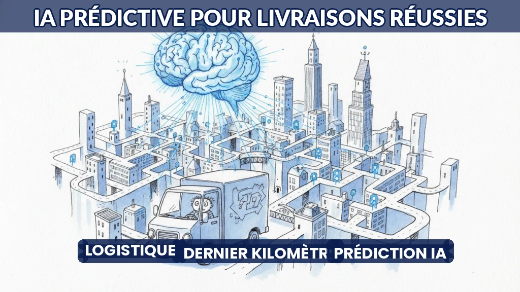 Camion de livraison urbain avec un système d'IA analysant des données en temps réel.