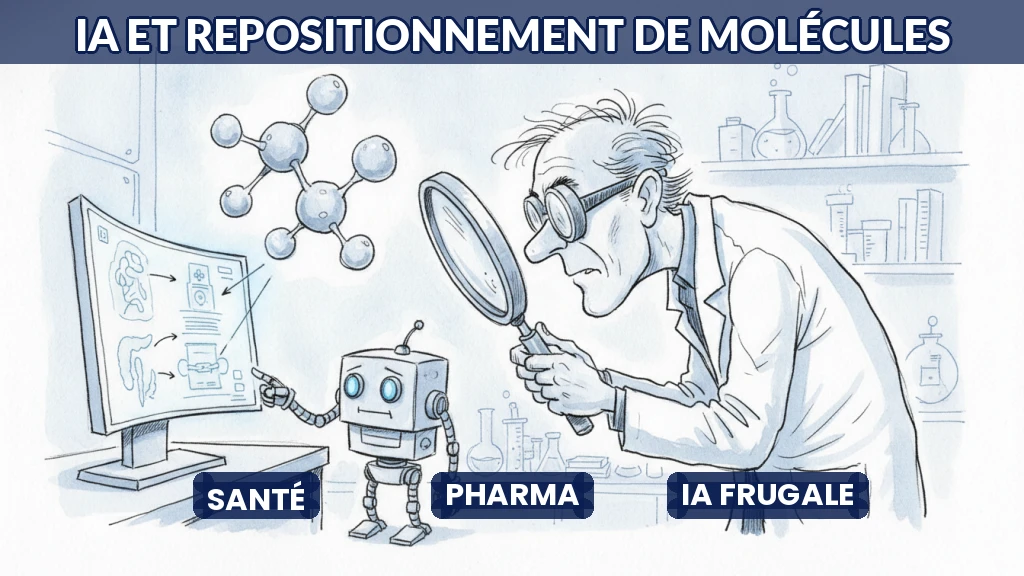 Illustration de molécules analysées par intelligence artificielle pour de nouvelles applications médicales.