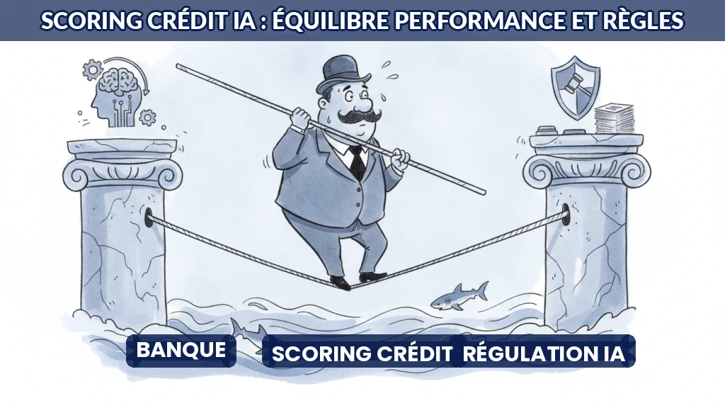 Illustration d'un équilibre entre algorithmes de scoring et règles réglementaires.
