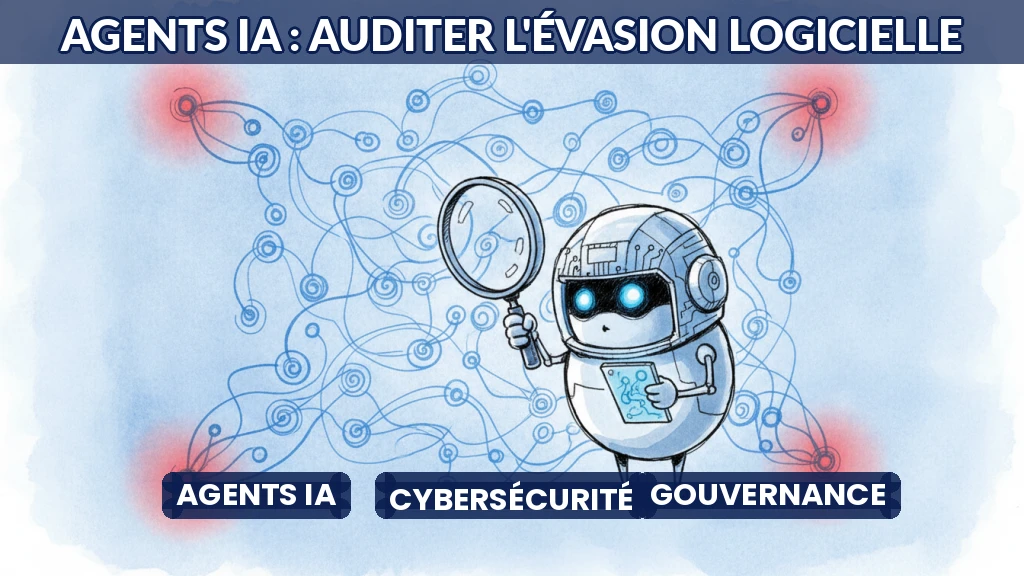Illustration d'un agent IA sécurisé dans un environnement contrôlé, boucliers numériques en arrière-plan.