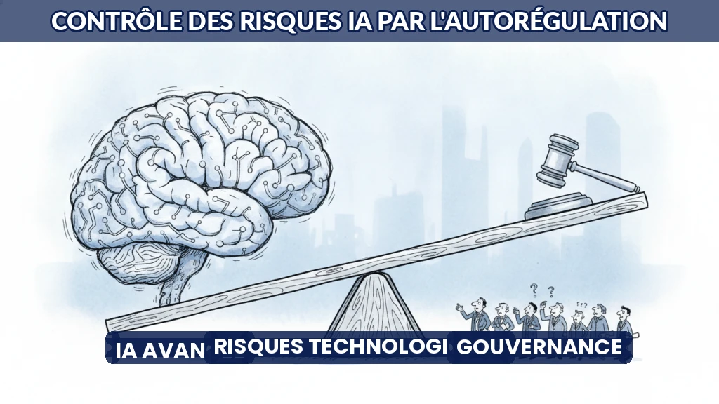 Illustration d'un équilibre entre innovation et contrôle des risques en IA.