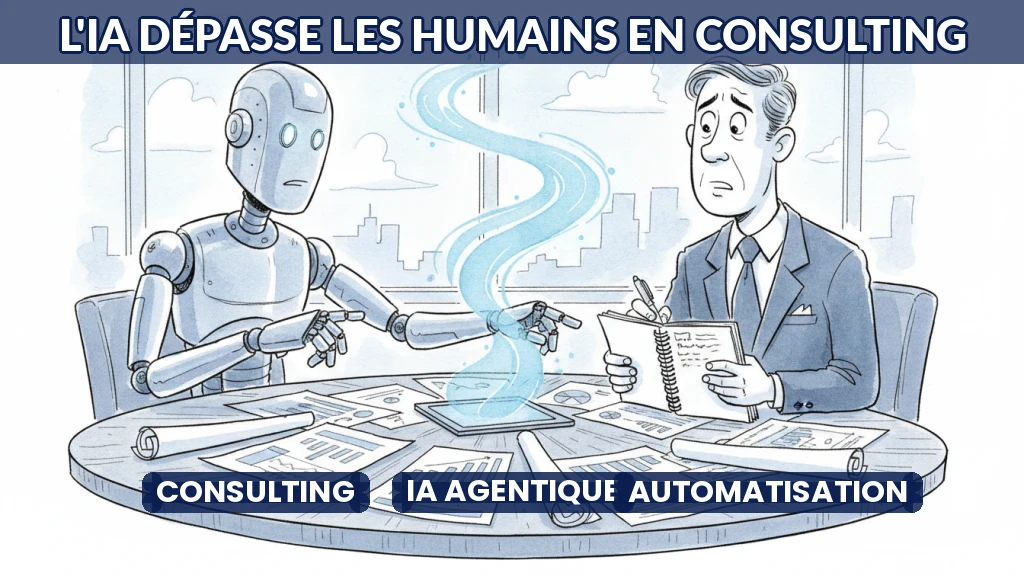Illustration d'un consultant et d'une IA collaborant sur des données