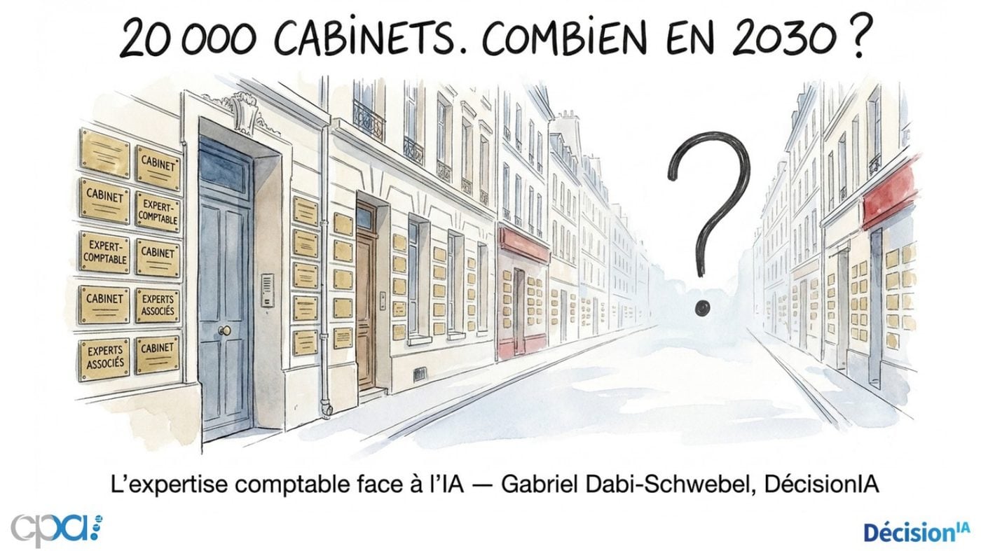 Slide dessinée « 20 000 cabinets. Combien en 2030 ? », conférence IA pour les experts-comptables de CPA